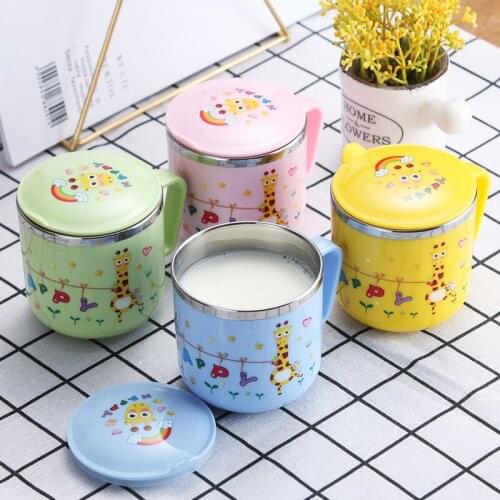 Mouth cup water cup anti-fall and anti-scalding cup children cartoon with lid sealed baby kindergarten vacuum flask