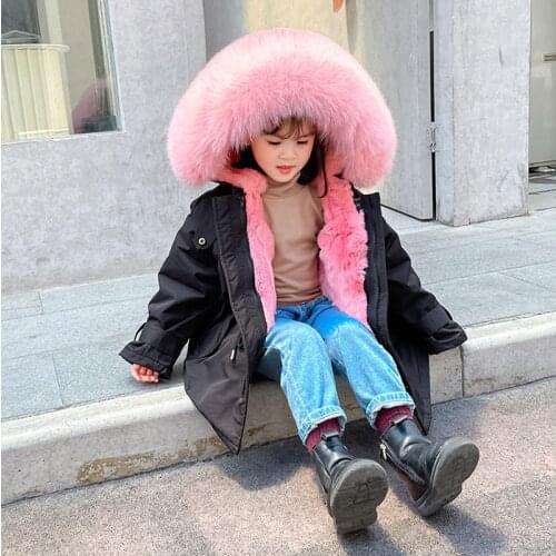 Real Fur Warm Kids Boy Jacket Winter Hooded Baby Girl Snow Coats Outdoor Children Cold Clothes Thick Windproof Snow Outerwear