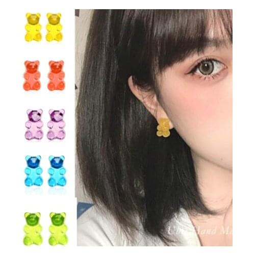 Bear Statement Minimalist Earrings Jelly Multicolor Gummy Bear Earrings Fashion Cute Womens Stud Earrings