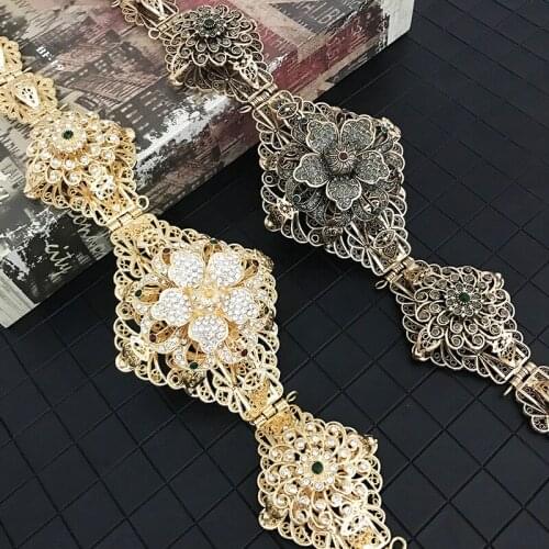 Hollow pattern metal waist chain fashion bronzer woman chic caftan wedding dress body chain ethnic style crystal belt jewelry