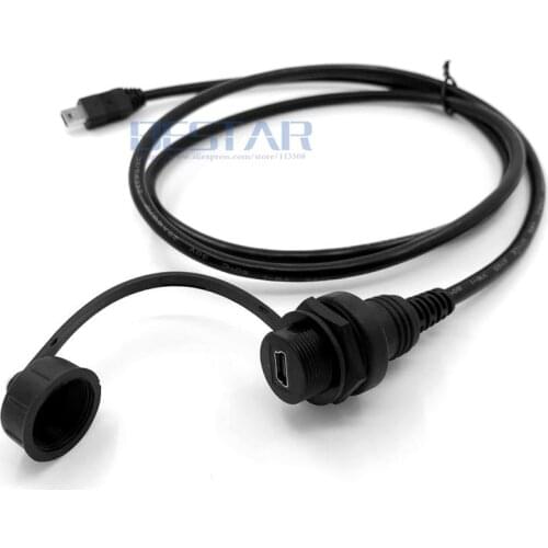 Mini USB 2.0 Panel Mount Connector IP67 Waterproof Cable 1m 3ft Mini-USB Male to Female Extension cord cables Water Proof