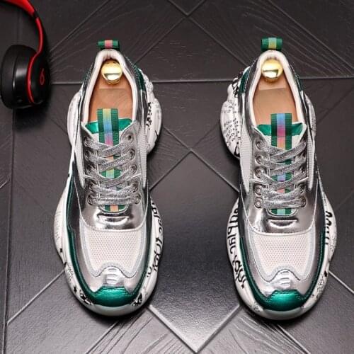 TOP Men Chunky Sneakers Lace-up Flat Casual Shoes with Platform Stylish Mixed Color Breathable Adult Male Footwear b72