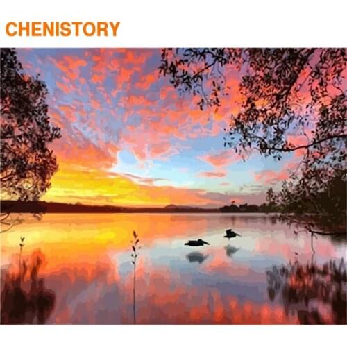 CHENISTORY Frame DIY Painting By Numbers Sunset Lake Canvas By Numbers Kit Modern Home Wall Art Picture Paint By Numbers For Art