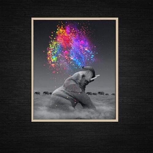 Wall Art Small Gray Elephant Spray Rainbow Home Decoration Modern Painting posters and prints watercolor animal cartoon