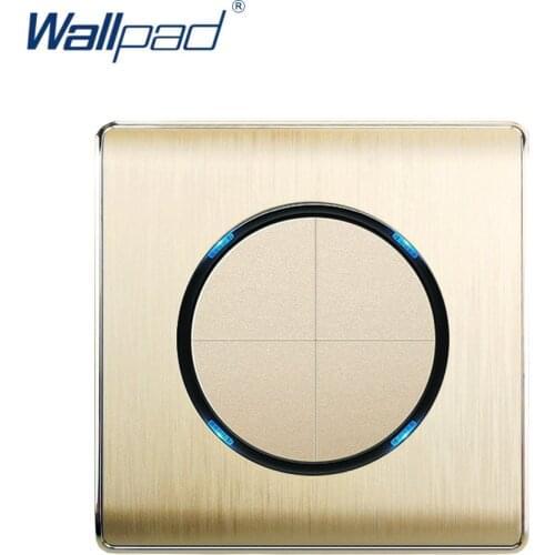 Wallpad 2020 4 Gang 1 Way Random Click Wall Light Switch With LED Indicator Gold PC Brushed Panel For Home