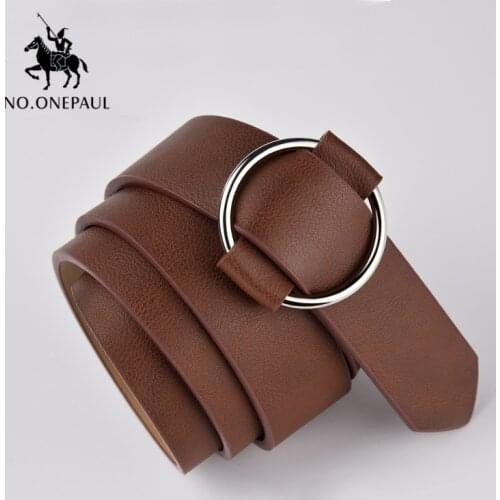 NO.ONEPAUL Genuine quality ladies fashion latest needle-free metal round buckle belt jeans wild luxury brand the women belt for