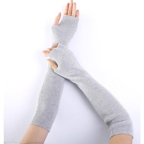 2021 New Women Knitting Long Half Fingerless Thick Autumn Winter Screen Outdoor Work Sport Riding Solid Color Fashion Gloves