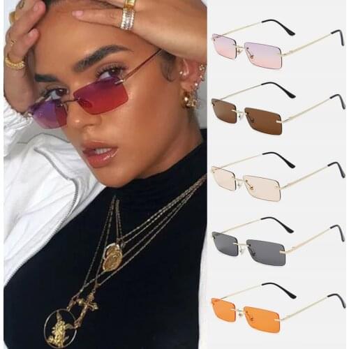 Classic Frameless Metal Eyewear Women Square Small Frame Spring Leg Sunglasses Trend Glasses Gafas De Sol