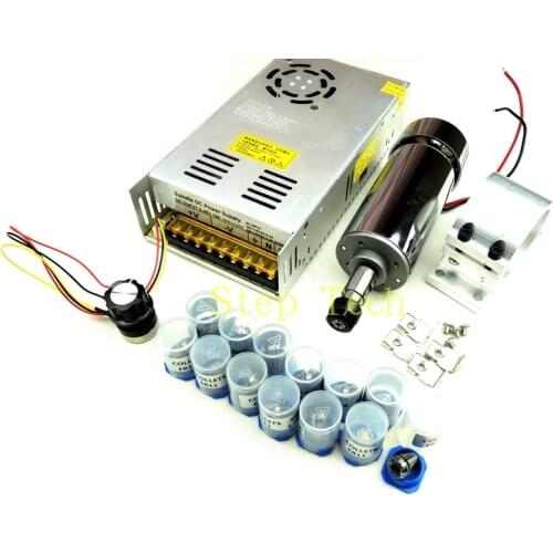 DC12-48V 0.4kw spindle motor ER11 chuck CNC 400W Spindle Motor+ 52mm mount bracket+Power Supply speed governor+13pcs ER11 Chuck