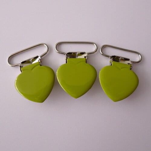 25pcs 1'' 25mm #MD22 Lime Enamel Heart Suspender Clips