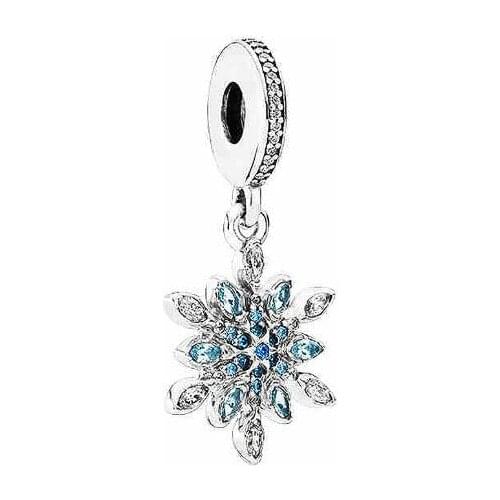 Genuine 925 Sterling Silver Bead Charm Snowflake With Crystal Pendant Beads Fit Pan Bracelet & Necklace DIY Jewelry