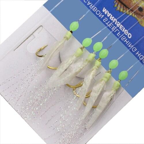 6 In 1 Luminous Fish Skin Fishy Sabiki Soft Fishing Lure Hooks 8# 10# 12# 15# 18# Fishing String Hook During Dark Night