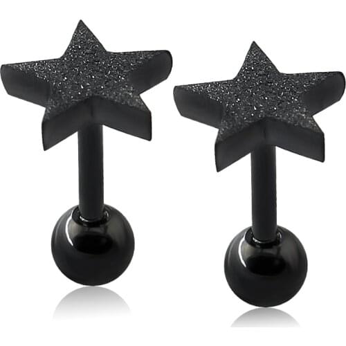 16G Star Earring Stud Black Plated Ear Stud Stainless Steel Women Men Ear Cartilage Piercing Zircon CZ Anti-Allergic Earrings
