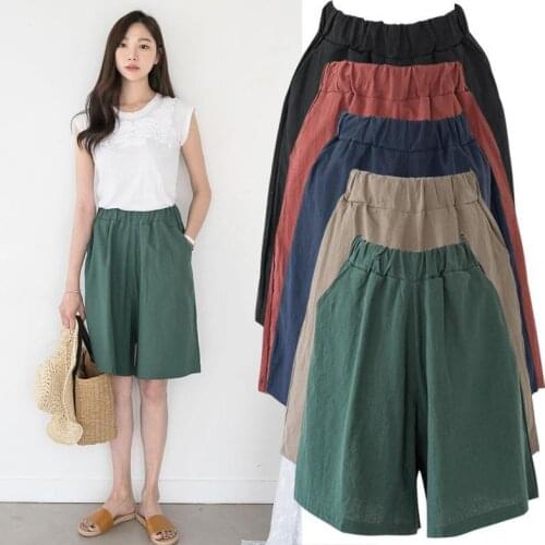 Cotton Five-point Pants Womens Summer Casual Shorts Loose Plus Size Plus Fat Plus Wide Leg Pants