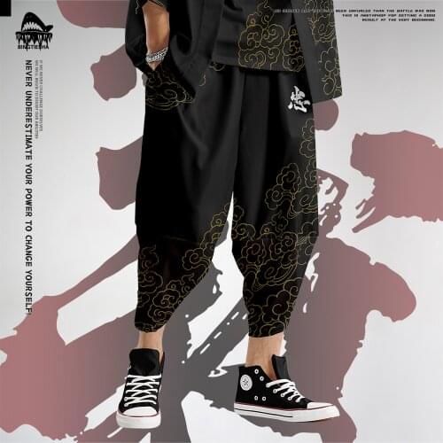 New Arrival 2020 Autumn Streetwear Vintage Black Print Loose Male Casual Harem Pants Plus Size S-6XL