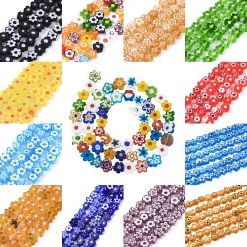 56Pcs/Strand 8mm Mixed Colors Flower Glass Beads Lampwork Spacer For Handmade DIY Necklace Bracelet Earring Jewelry Making