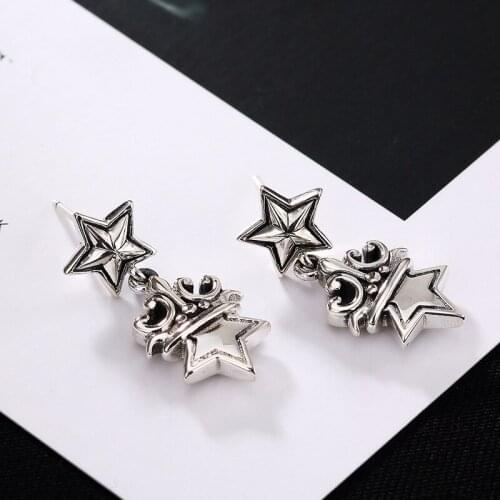 Silver Thai Silver Star Unique Gothic Wind Ways Personality Stud Earrings Earrings Wholesale