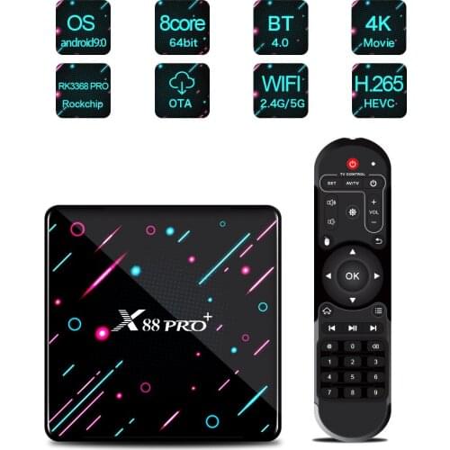 X88 pro+ Android 9.0 TV BOX Rockchip RK3368PRO 4GB 128GB Smart TV box Octa-Core Bluetooth 2.4G&5G Wifi 4K Google Media player