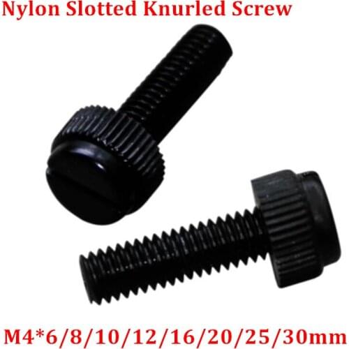 100pcs M4 Black Nylon hand tighten Screw Plastic Slotted Knurled screws, antirust insulation Screw Bolts M4*6/8/10/12/16/20mm