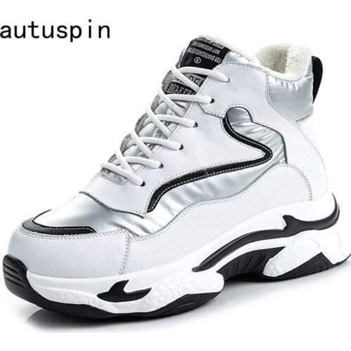 Autuspin Womens High Top Vulcanized Sneakers Fashion Genuine Leather Chunky Platform Shoes Woman Winter Outdoor Keep Warm Shoes