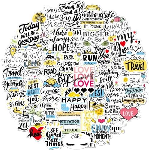 10/30/50Pcs Inspirational Quotes Cartoon Sticker For Kids DIY Laptop Skateboard Suitcase Guitar Waterproof Graffiti Toy Stickers