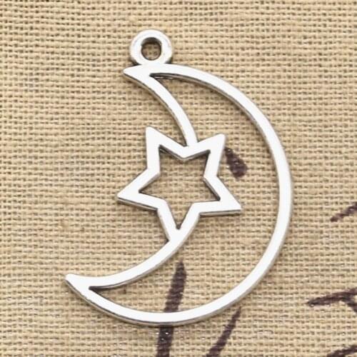 12pcs Charms Hollow Moon Star 36x25mm Antique Silver Color Plated Pendants Making DIY Handmade Tibetan Silver Color Jewelry