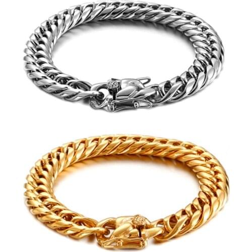 13mmTrendy Jewelry Silver Color Or Gold Color Metal Stainless Steel Double Cuban Curb Chain Dragon Claw Clasp Men Women Bracelet