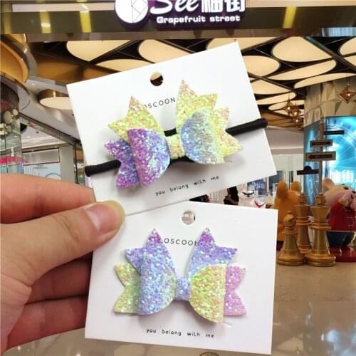 2PCS/LOT Lovely Color Flash Ties Bows Elastic Bands For Baby Girls Hairpin Creativity Clips Pins Scrunchy Kids Hair Accessories