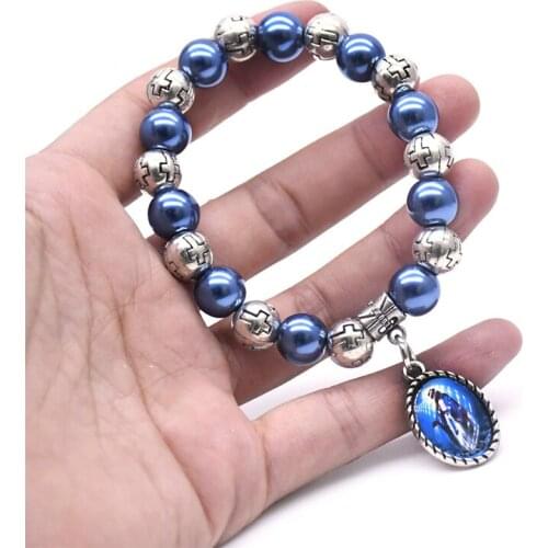 2021 High Quality 10mm Beaded Rosary Bracelet Christ Pendant Trendy Religious Anniversary Jewelry Gift Bracelet Accessories