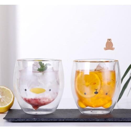 250ML Creative Cartoon Cute Bear Coffee Mug Double-Layer Beer Glass Cups Heat-Resistant Handmade Milk Juice Cups Drinkware