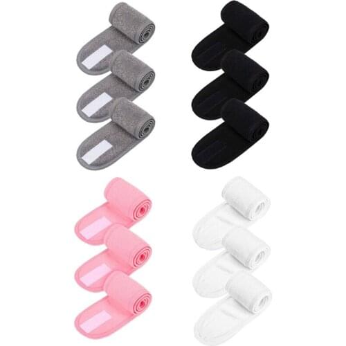 3Pcs Facial Spa Headband Kit Makeup Shower Bath Wrap Sport Headband Terry Cloth Adjustable Stretch Towel with Magic Tape