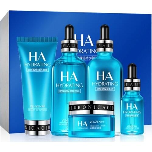 5Pcs Hyaluronic Acid Hydrating Skin Care Kit Moisturizing Shrink Pores Anti Aging Skin Care Set Facial Skin Care
