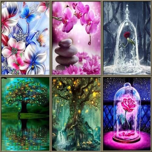 5D DIY Round Drill Diamond Painting Cross Stitch Flower 3D Diamond Art Embroidery Landscape Tree Diamond Mosaic Decor Gift