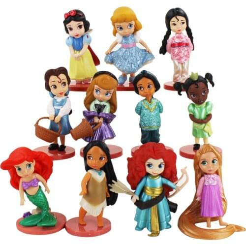 8-9cm 11pcs/Lot Moana Snow White Merida Princess Mulan Mermaid Tiana Jasmine Tangled Doll Anime Figurines Kid Model Toy Gifts