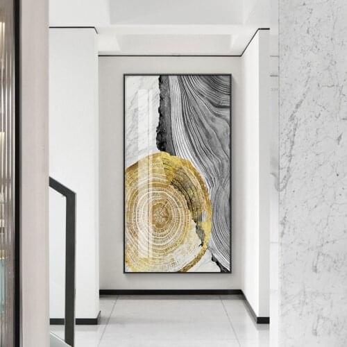 Abstract Light golden canvas painting black and white posters and print modern decor wall art pictures for Living room Aisle
