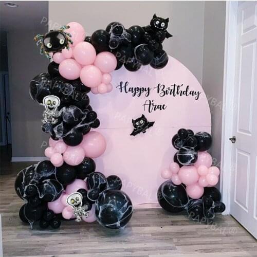 118Pcs Halloween Party Balloons Arch Garland Kit Black Pink Latex Balloon Halloween Theme Party Decoration Supplies DIY Globos