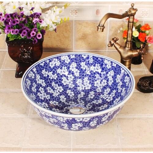 Art Lavabo Bathroom Vessel Sinks Round counter top wash sink ceramic wash basin bowl bathroom sinks basin blue and white