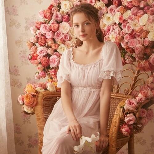 Free Shipping 2018 New Summer Princess Style Womens Long Nightgown High Quality Modal and Soft Yarn Sleepwear Vintage Pijamas