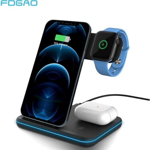 FDGAO 3 in 1 Qi Wireless Charger For iPhone 12 11 XS XR 8 X 20W Quick Charge Dock Station For Airpods Pro Apple Watch 6 5 4 3 2