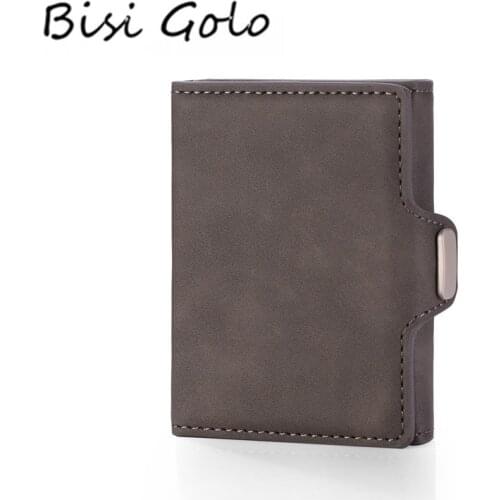BISI GORO Business Credit Card Holder with Button Travel Passport Wallet PU Aluminum RFID Multifunctional Card Case Organizer