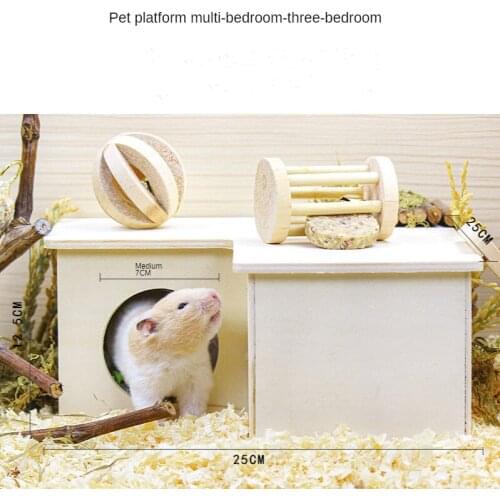 Wooden Hamster House Golden Bear Cabin Hamster Multi-bedroom Shelter Hamster Cage Landscaping Supplies Hamster Accessories