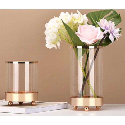 European Glass Vases Gilded Decorative Living Room Flower Vase Hotel Desktop Dried Flowers Organizer Bedroom Cosmetic Container