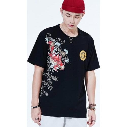 The new spring and summer 2021 cotton tide loose short sleeve T-shirt male the current Chinese wind menswear phoenix embroidery