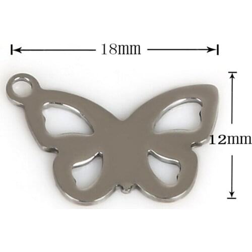 Hot sales 50pcs 18*12mm Butterfly shape Stainless Steel Charm Pendant For DIY fashion Metal Bracelet Jewelry Findings making