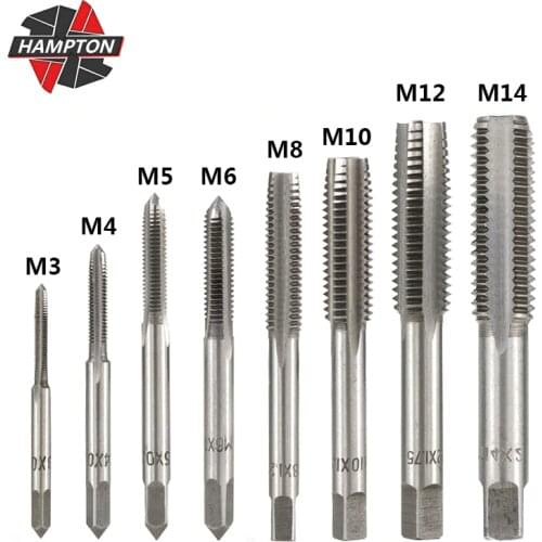 Hampton 1pc Right Hand Screw Tap Drill Bit M3 M4 M5 M6 M7 M8 M10 M12 M14 Thread Tap For Metal HSS Metric Plug Tap Hand Tap