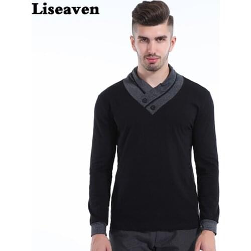 Liseaven Men Cotton T-Shirt Full Sleeve tshirt Black Gray Tops & Tees Brand T Shirt Plus Size T-Shirts M L XL XXL 3XL 4XL 5XL