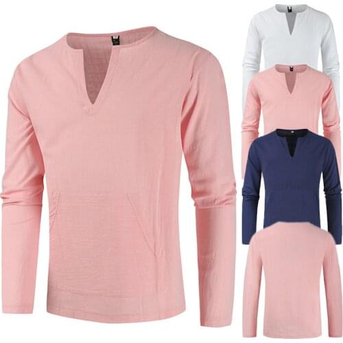 Shirts Men 2021 New High Quality Mens Plain Linen Loose High Street Long Sleeve Mens Shirts