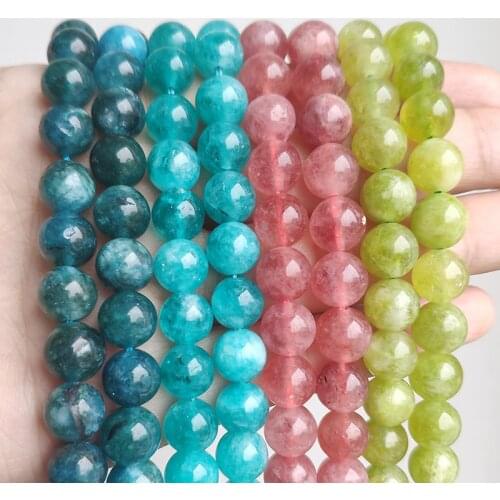 Natural Stone Beads Amazonite Blue Apatite Strawberry Quartzs Loose Round Beads for Jewelry Making DIY Bracelet 15inch Mineral