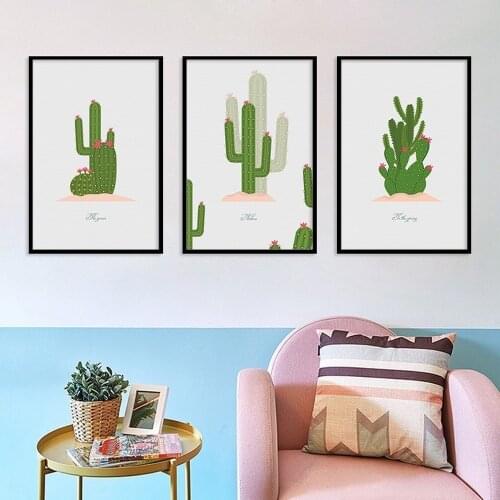 Nordic Style Small Fresh The Green Plant Cactus Canvas Painting Home Decoration Poster Mural Wall Art Pictures for Living Room