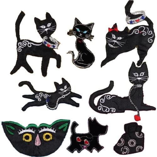 New Proud Black Cat of Lovely Animals Badges Patch Black Handbag Patch Biker Iron on Cheap Embroidered Clothing Accessories